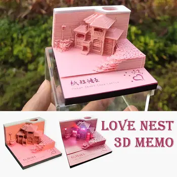 Hnízdečko lásky 3D Poznámkový blok Mini Mešity Model Carving Papír Poznámky Kancelářský Papír Dekorace Lepkavé Notebooky Kreslení Umění Příslušenství E2S9