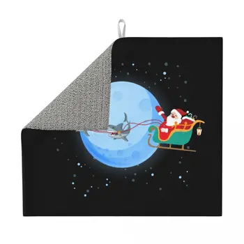 Humor Santa Claus Miska na Sušení Mat pro Kuchyň Absorpční rychleschnoucí Veselé Vánoce na Koni Žralok Mikrovlákna Odsávač Podložky