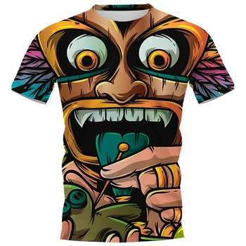 HX Módní Pánské tričko Hawaii Etnického Kmene Maska Art 3D Tištěné T-košile Letní Ležérní Trička Hip Hop Topy Pánské Oblečení