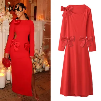 HXAO Červené Šaty pro Ženy Dlouhé Maxi Šaty Luxusní Narozeniny Šaty Dlouhý Rukáv Elegantní Party Šaty, Ženy Šaty pro Svatby