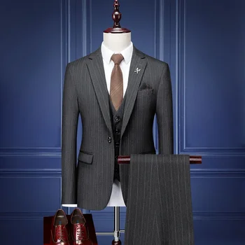 Icool Ležérní Pánské Obchodní Formální Oblek Set(Kabát+Kalhoty) dvoudílné S Manželskou Tlačítka Ženich Družička Šaty