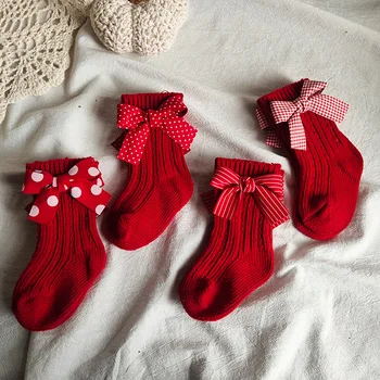 Instagram Dítě Vánoce Nový Rok Vlněné Punčochy Dítě 100 Dní Staré španělské Luk Červené Punčochy pro Děti