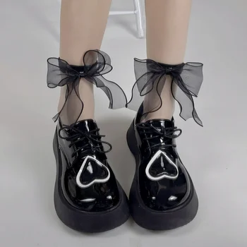 Japonská Móda Osobnost Ultra-tenké Sklo, Hedvábí Polka-dot Luk Ponožky Karty Hedvábí Transparentní Dívka Hromady Lolita JK Ponožky Ženské