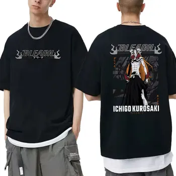 Japonské Anime Bleach Kurosaki Ichigo Double Sided Print Tričko Pánské Manga 90s Vintage T-shirt Mužské Hip Hop Nadrozměrné T Košile