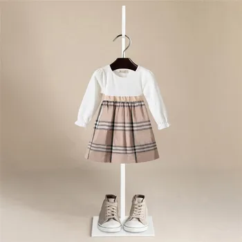 jarní podzimní dětské Šaty Baby Girl Oblečení, šití Děti Birthday Party Šaty Žebrované Pruhované Dlouhý rukáv Kombinézy Děti