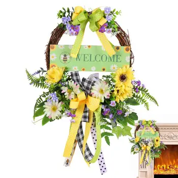 Jarní Věnce Na Dveře Umělý Eukalyptus Věnce S Květinovou Luk Vítejte Dveře Znamení Festivalu Jaro Léto Podzim