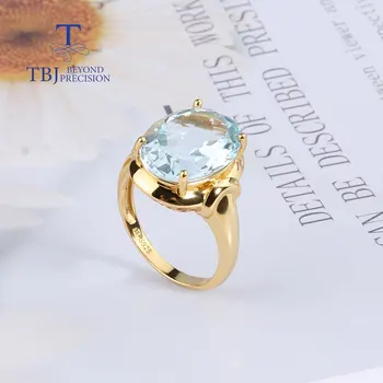 Jednoduché sky blue topaz a zelený achát Přírodní Drahokam Prsten 925 Stříbro Žlutý design ženy jemné šperky