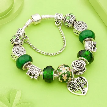 Jednoduchý Klasický Zelený Crystal Květina Náramek Stříbrné Barvy Strom Života Rostlin Náramek DIY Šperky Pulsera Hombre