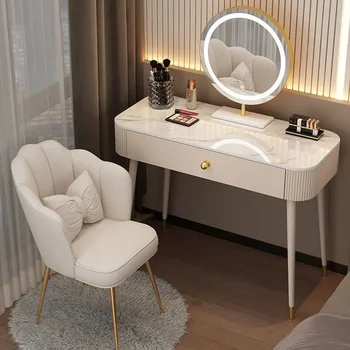 Jednoduchý Moderní Toaletní Stolky Zrcadla Židle S Lampou Úložného Šuplíku Prádelníku, Stůl, Ložnici, Malý Byt Skladování Tabulky Marnost