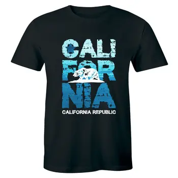Kalifornie Bílý Medvěd T-Shirt Cali Suvenýr Státní Mapa Republiky CA Retro Tee Pánské