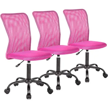 Kancelářské Křeslo Stůl Židle Počítačová Židle s Bederní opěrkou Otočná Kolejových Střední Zadní mřížku Výkonné Židli pro Dospělé, 3 Pack (Růžová)