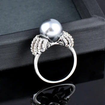 KIOOZOL Vintage Šedá Bílá Perla Prsteny Pro Ženy Zirkony Party svatební Svatební Doplňky Módní Šperky 538 KO1
