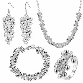 Klasické 925 sterling silver Pěkné Hroznů korálky, náhrdelník, náušnice, náramek, prsteny, šperky set pro ženy módní party svatební dar