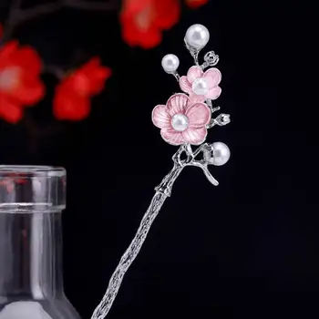 Klasické Elegantní Pearl Plum Blossom Čínský Styl Dívky Květ Vlásenka Vlasy Držet Slitiny Hanfu Pokrývky Hlavy