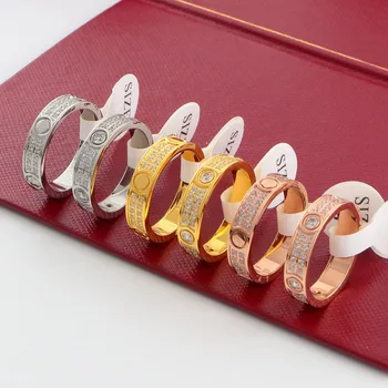 Klasický Milostný Prsten pro Ženy, Muže, Pár, 18K pozlacené z Nerezové Oceli Crystal Kroužky Kubický Zirkon Snubní Prsten Luxusní Šperky