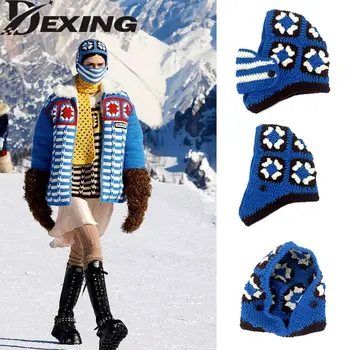 Korea Mřížky Digestoře Klobouk Podzimní Zimní Teplé Pletené Květinové Kukla Maska Háčkování Svetr Ochranu Sluchu Ženy Beanie Ski Hat