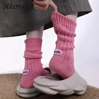 Korejský Jehlu Tlustou Nití Pletené Uprostřed Trubice Ponožky Bavlněné Japonské Jednoduché Růžové Označení Muže, Ženy, Páry Sportovní Skládaný Ponožky