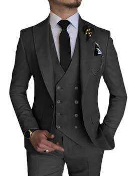 Kostým Homme Černé Svatební Podnikání Muži Obleky Ples Terno Masculino Ženich Ženich Slim Fit Blazer 3 Ks Sako+Kalhoty+Vesta