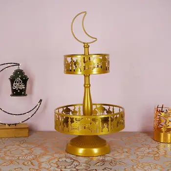 Kovové Ramadan Sladkosti Zásobník Dekorace Gold Muslim Eid Mubarak Zásobník Ramadan Kareem Stůl Dekor Dezert Párty Luxusní Servírovací Podnos