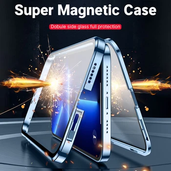 Kovový Rám, Oboustranná Sklo Magnetické Telefon Pouzdro Pro iPhone 15 14 13 12 Pro Max X XS 8 7 14 Plus SE roku 2020 Kryt Objektivu Fotoaparátu