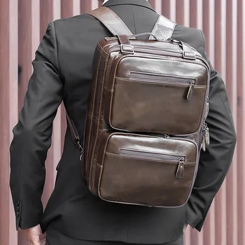Kožené pánské tašky, počítač taška, oficiální pytel, přenosné, jedno rameno, messenger bag, dvojité rameno batoh