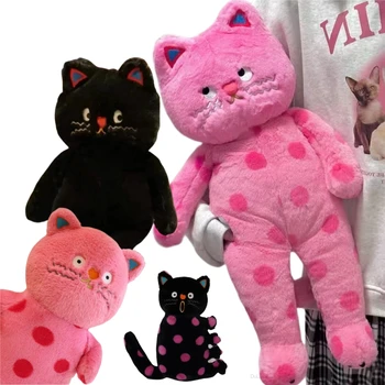 Kreativní 60cm Kreslená Kočka Polštář Plyšová Růžová Černé Kočky Zvíře Plyšové Hračky, Kolo Dot Kočky, Soft Dívky Narozeniny Dárky, Domácí Výzdoba