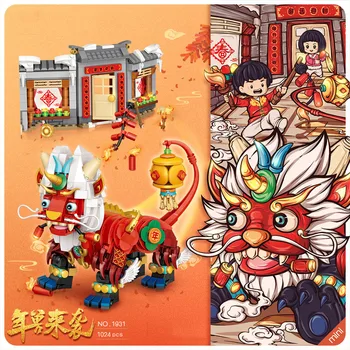 Kreativní Mini Blok Čínské Mytologii Roku Monstrum Nian Figurky Stavební Cihly Vzdělávací Hračky Kolekce Pro Děti Dárky