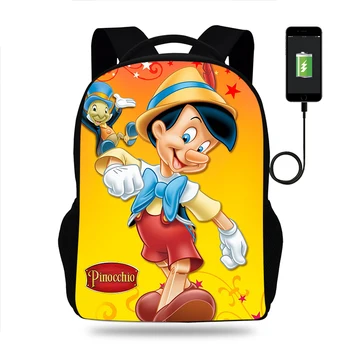 Kreslený Disney Pinocchio Batoh Chlapci Dívky Školní Batoh Teenager Tašky, Muži, Ženy, Batoh, USB Cestovní Batoh Mochila