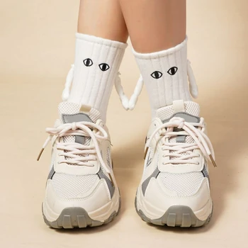 Kreslený Drží za Ruce Ponožky 3D Panenka Kreativní Magnetická Přitažlivost Osobní Prodyšné Kůže-Přátelské All-Zápas Neformální Pár