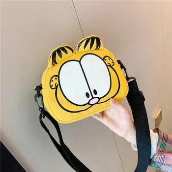 Kreslený Garfield Plátno Taška Přes Rameno, Žlutá Jedné Vrstvě Headset, Mobilní Telefon, Klíče Skladování Pytel Děti, Venkovní Bag Dárek K Narozeninám