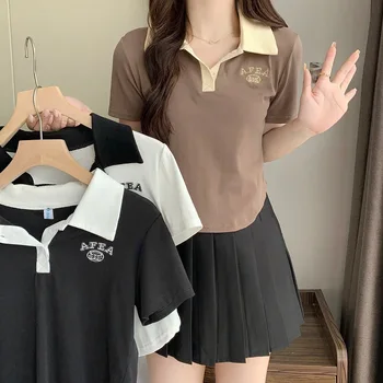 Krátký Rukáv T Shirt Ženy Korean Módní Ženské Tričko Letní Motýl Studenty Topy Tee 2023 Výšivky T-košile Slim Pletené
