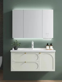 Krém vítr gumové dřevo jedlé barvy koupelnová skříňka kombinace keramické integrované umyvadlo koupelna mytí rukou umyvadlo skříňka wa