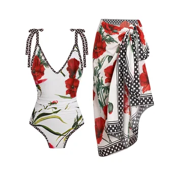 Květinové Tisk Jednoho Kusu Plavky a Cover Up Holiday plážového oblečení Značkové Plavky Letní Surf Oblečení