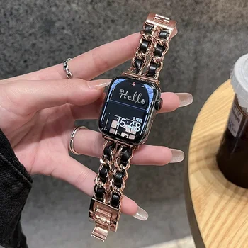 Kůže hodinky popruh pro Apple Watch Band 44mm ultra 2 49mm 45 mm 41 mm 40 mm Luxusní kovové odkaz náramek Iwatch Série SE 9 8 7 6 5
