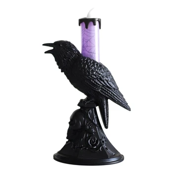 LED Svíčka Světla Vynikající Realistický Vrána Tvar Raven Socha Světla pro Halloween Svícen Ptáci Světla E65B