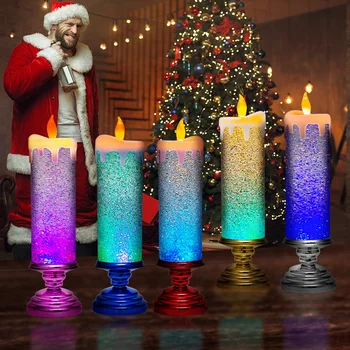 LED Vánoční Svíčky Barevné Měnící se LED Voda Svíčky S Třpytky Bezplamenová LED Svíčka Světlo psací Stůl Stolní