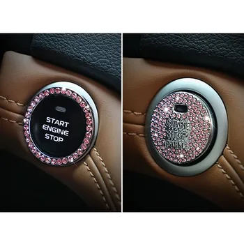Lepicí Páska Crystal Sticker Bling Tlačítko Start Auto Motor Zapalování Chrom Kov Dekor Diamond Vnější Kroužek Růžový