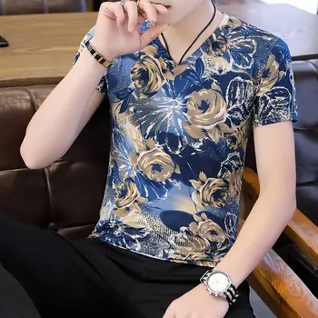 Letní korejský ice silk pánské-krátký rukáv T-shirt s štíhlé tělo, v krku design a barvy T-shirt Plus Velikost M-3XL