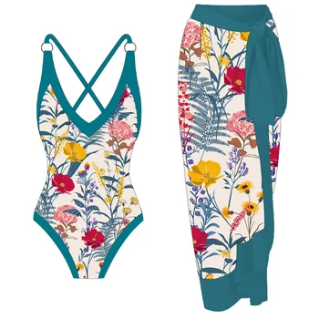 Letní Květinové Beach Šaty Ženy Vintage Kokosový Vytištěno jednodílné Plavky, Šaty Na Pláž Oblečení pro Ženy 2023 Roláček