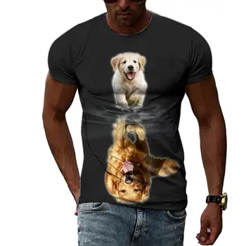 Letní Volný čas Vzor Happy Dog Pánské T-shirt Hip Hop 3D Tisku Osobnosti Krk Krátký Rukáv Módní Oblečení