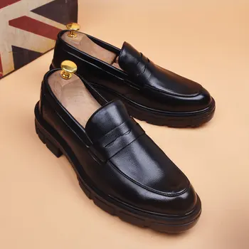 ležérní pánské originální kožené boty business formální svatební šaty slip-on řidičské boty black tide platformy mokasíny mans obuv