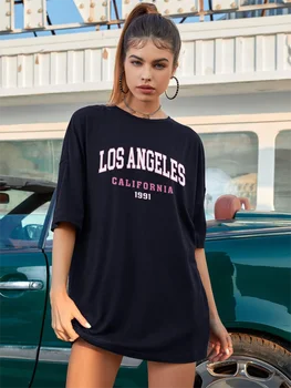 Los Angeles, Kalifornie v roce 1991 Ženy T-Košile American Vintage Street Krátký Rukáv All-matematika Nadrozměrné Bavlněné Oblečení Ženy Tops
