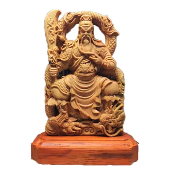 Masivní dřevo Tamron Guan Gong figurka ，Ručně vyřezávané，Charakter Boha Bohatství Guan Yu ，Domácí obývací pokoj ložnice dekorace