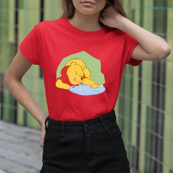 Medvídek Hrát pinball Tištěné Dámské tričko Červené dětské Hry Krátký Rukáv Ležérní Móda Disney Winnie-the-Pooh tričko