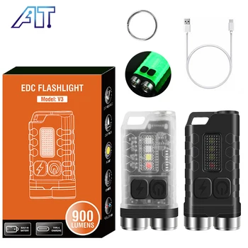 Mini Kapesní Svítilna LED + UV s USB Dobíjecí vestavěná Baterie Flashable Lucerna Venkovní Camping Pracovní Světlo s Magnetem
