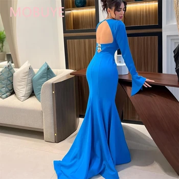 MOBUYE 2024 Arabské Dubaji s hlubokým Výstřihem Plesové Šaty Dlouhé Rukávy S Délka Kotník Večerní Módní Elegantní Party Šaty Pro Ženy