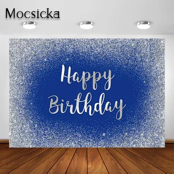 Mocsicka Royal Blue Silver Gold Třpytky Konfety Pozadí pro Focení Erotických Happy Birthday Party Decor Fotografické Pozadí