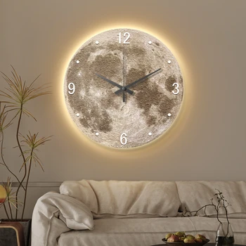 Moderní lehký luxusní hodiny visí obraz obývací pokoj zavěšení na zeď high-end měsíc dekorace hodiny domů kreativní hodiny nástěnné svítidlo