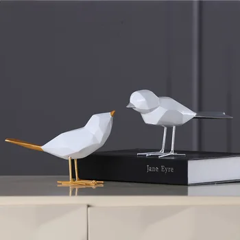 Moderní Roztomilé Pryskyřice Bird Figurka Evropské Ozdoby Geometrické Origami Zvíře Socha Home Office Pták Abstraktní Dekorace