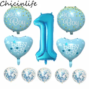 Modrá Růžová 1 Rok Narozeninové Číslo Konfety Balónky Baby Sprcha Chlapec Dívka 1. Narozeninovou Oslavu Výročí Odhalení Dodávky